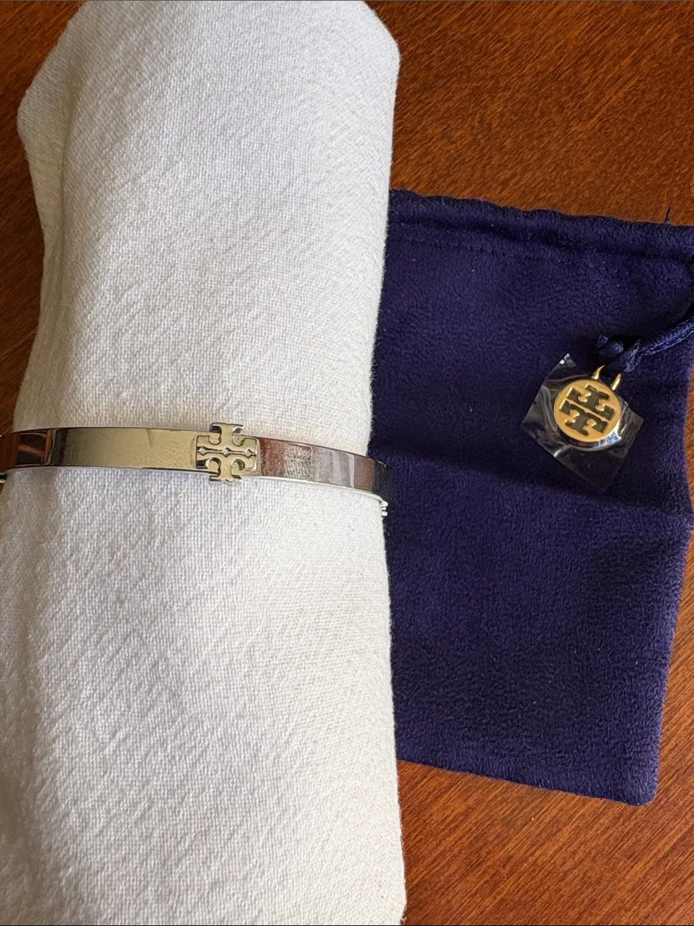 Tory Burch Silver-Tone Logo Bangle with Iconic Logo